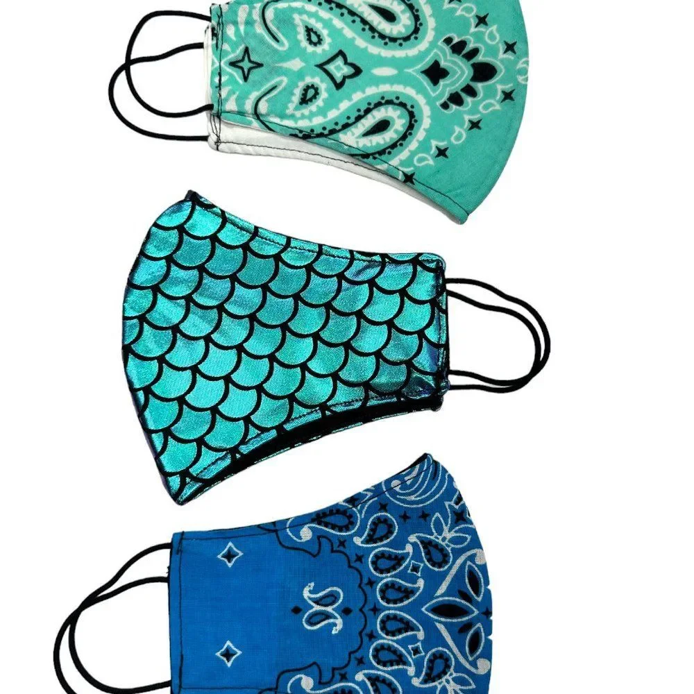 Bandana & Mermaid Scale Face Masks NWOT - Set of 3